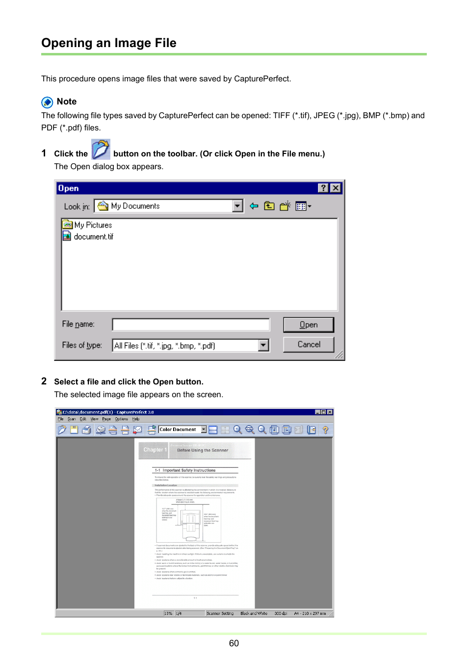 Opening an image file, P. 60) | Canon imageFORMULA DR-2020U Universal Workgroup Scanner User Manual | Page 60 / 73