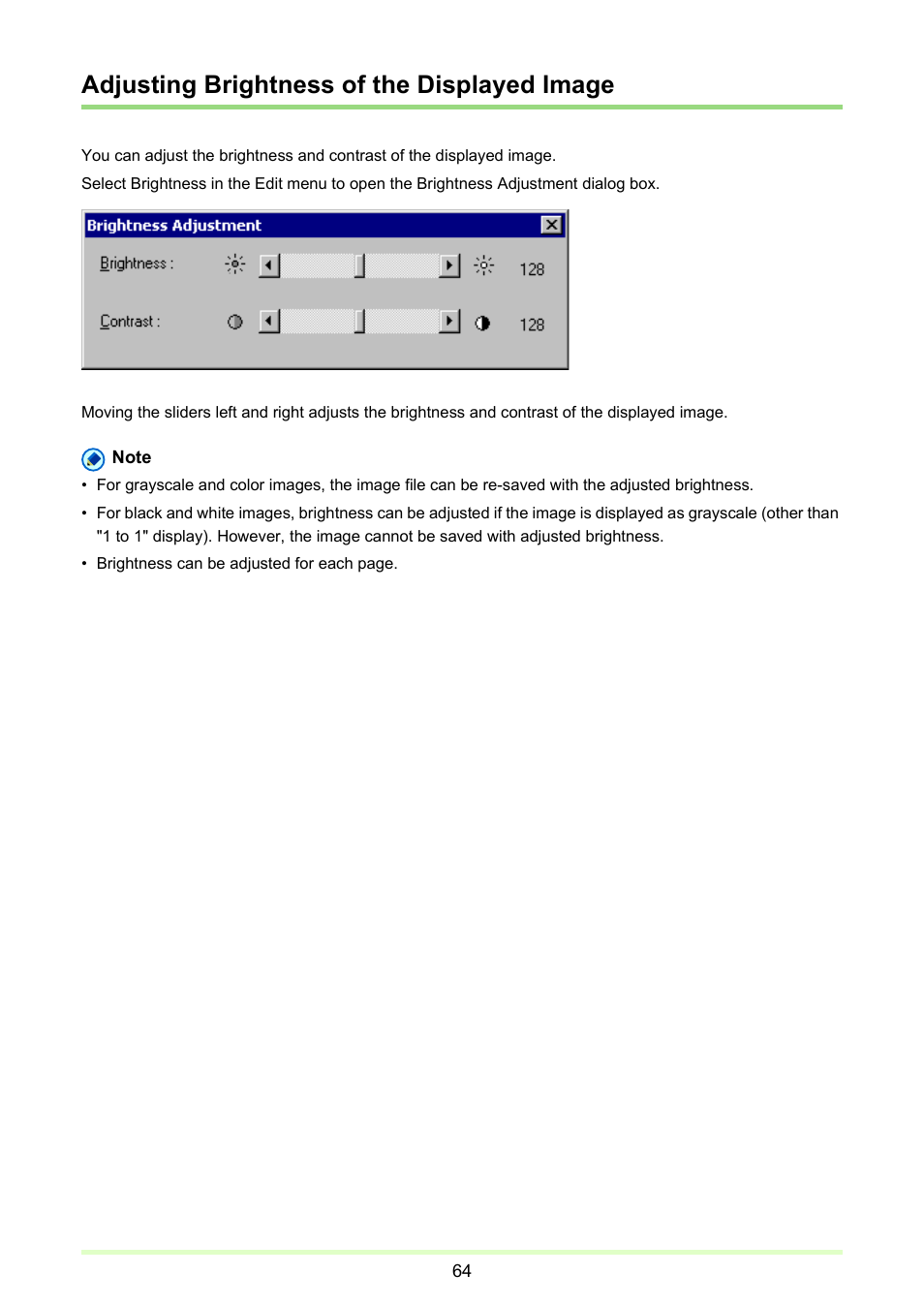 Adjusting brightness of the displayed image, P. 64) | Canon imageFORMULA DR-2020U Universal Workgroup Scanner User Manual | Page 64 / 73