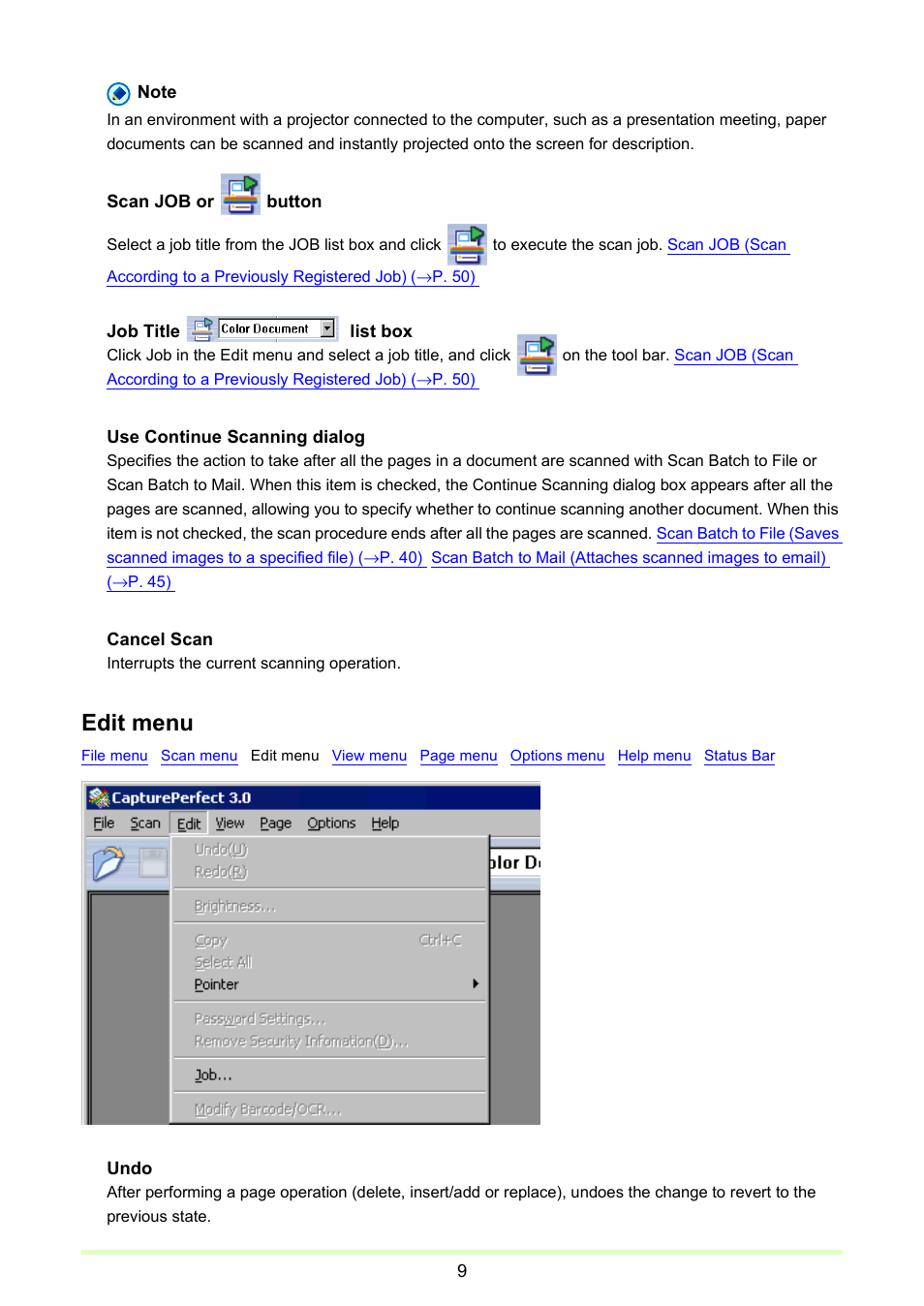 Edit menu | Canon imageFORMULA DR-2020U Universal Workgroup Scanner User Manual | Page 9 / 73