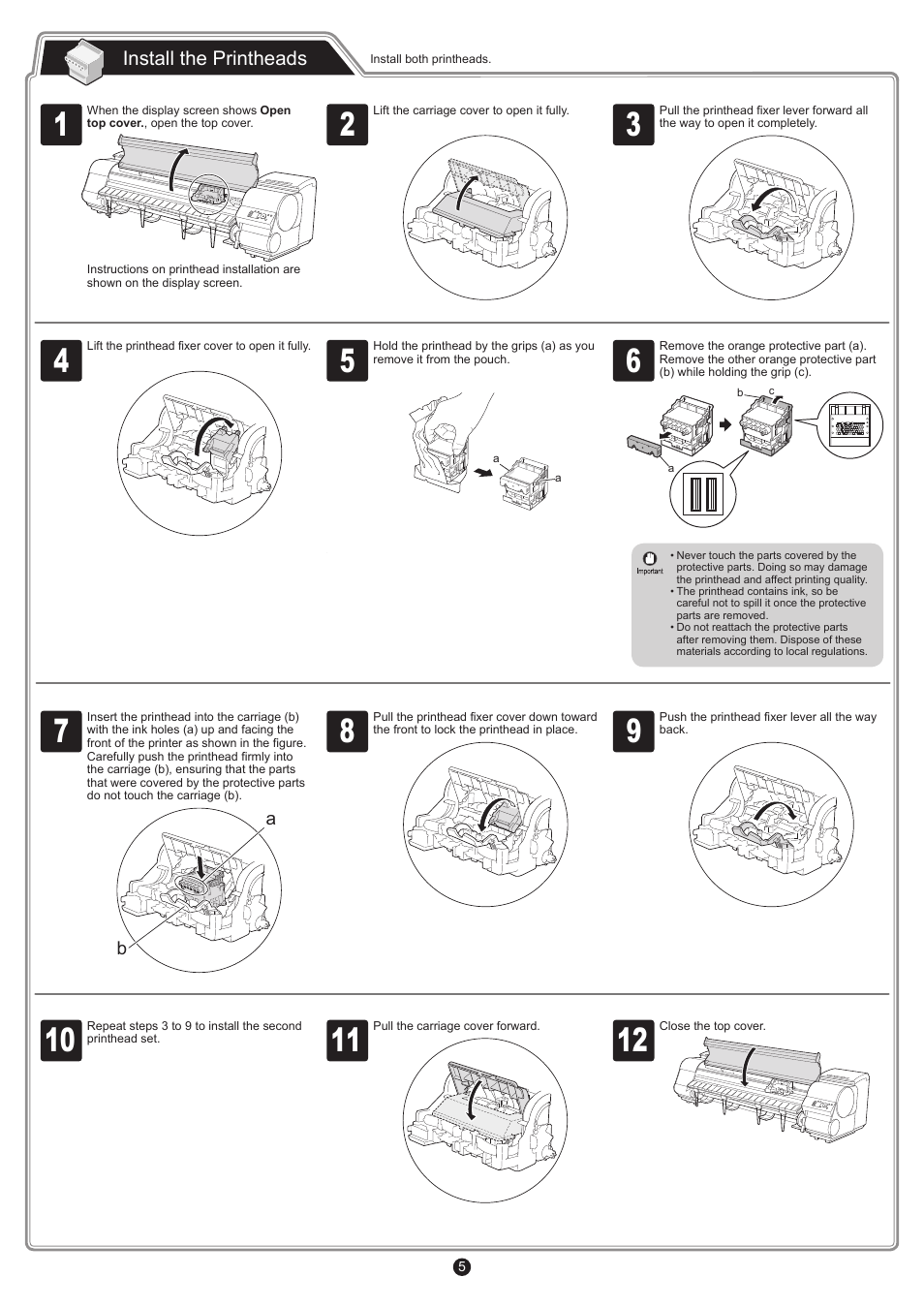 Install the printheads | Canon imagePROGRAF iPF8400S User Manual | Page 5 / 16