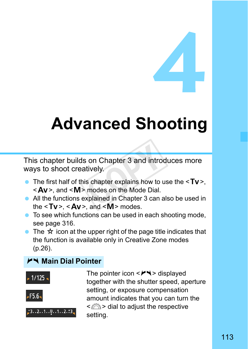 Advanced shooting, Cop y | Canon EOS Rebel SL1 18-55mm IS STM Lens Kit User Manual | Page 113 / 388