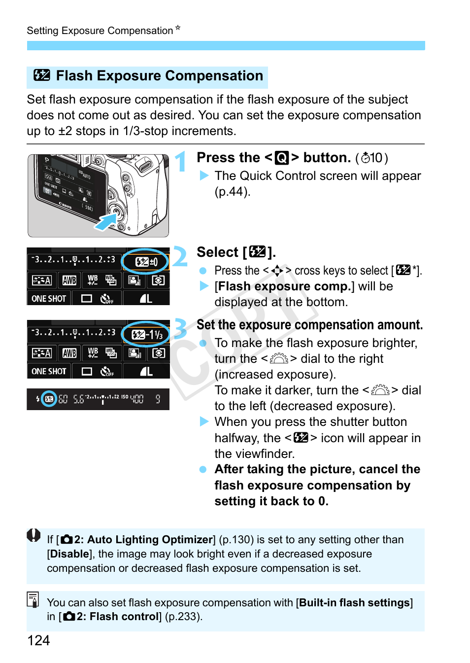 P.124, Compensation (p.124), Cop y | Canon EOS Rebel SL1 18-55mm IS STM Lens Kit User Manual | Page 124 / 388