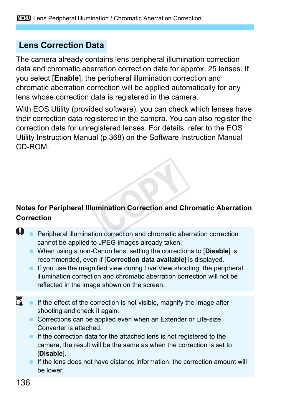 Cop y | Canon EOS Rebel SL1 18-55mm IS STM Lens Kit User Manual | Page 136 / 388