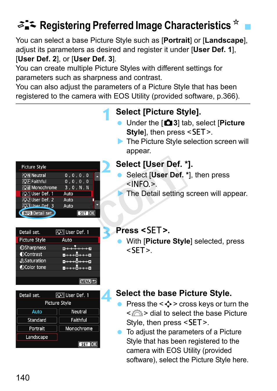 Registering preferred image characteristics, Cop y | Canon EOS Rebel SL1 18-55mm IS STM Lens Kit User Manual | Page 140 / 388