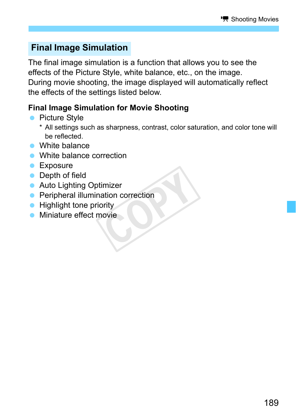 Cop y | Canon EOS Rebel SL1 18-55mm IS STM Lens Kit User Manual | Page 189 / 388