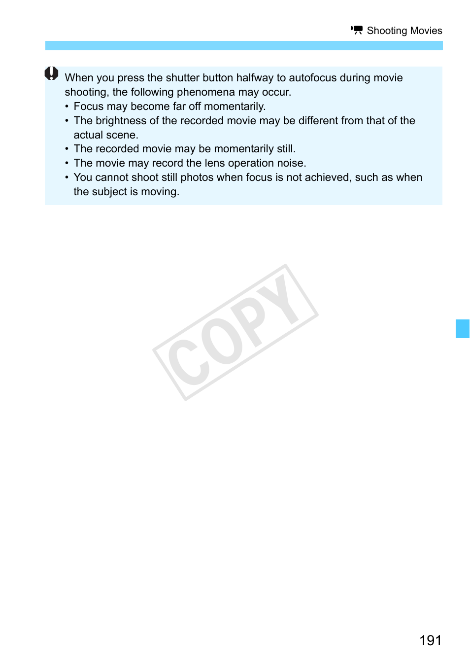 Cop y | Canon EOS Rebel SL1 18-55mm IS STM Lens Kit User Manual | Page 191 / 388
