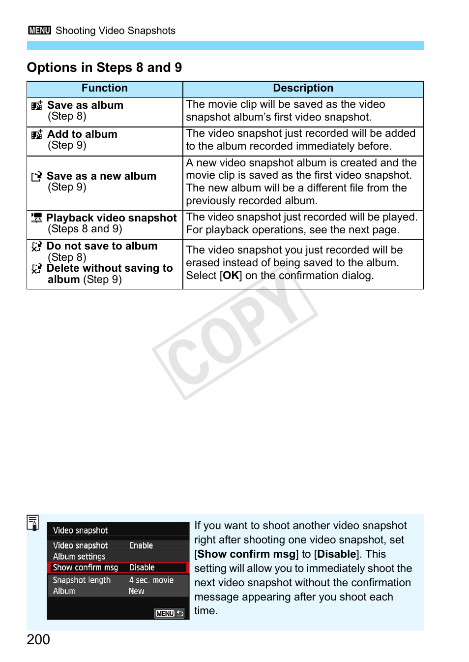 Cop y | Canon EOS Rebel SL1 18-55mm IS STM Lens Kit User Manual | Page 200 / 388