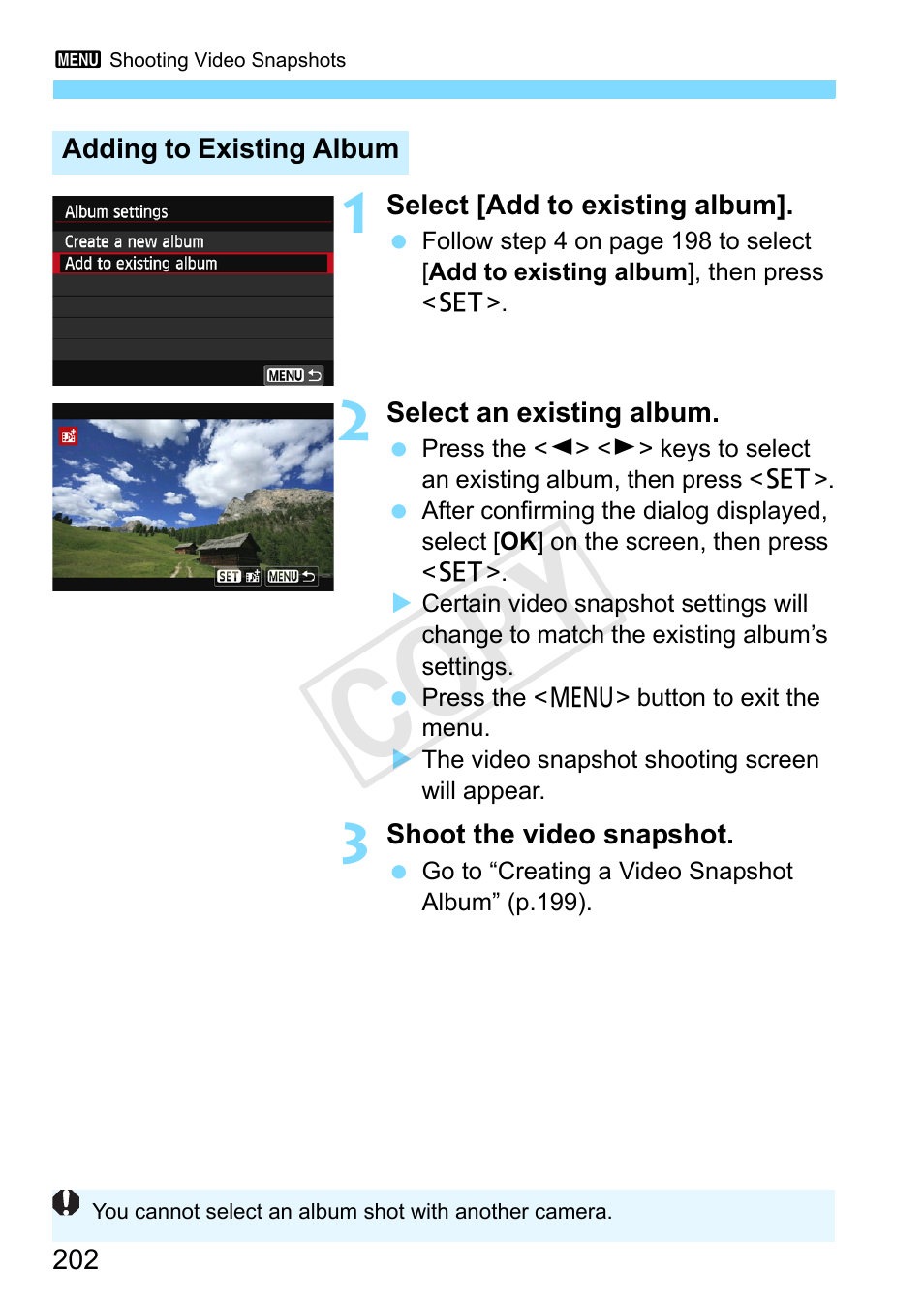 Cop y | Canon EOS Rebel SL1 18-55mm IS STM Lens Kit User Manual | Page 202 / 388