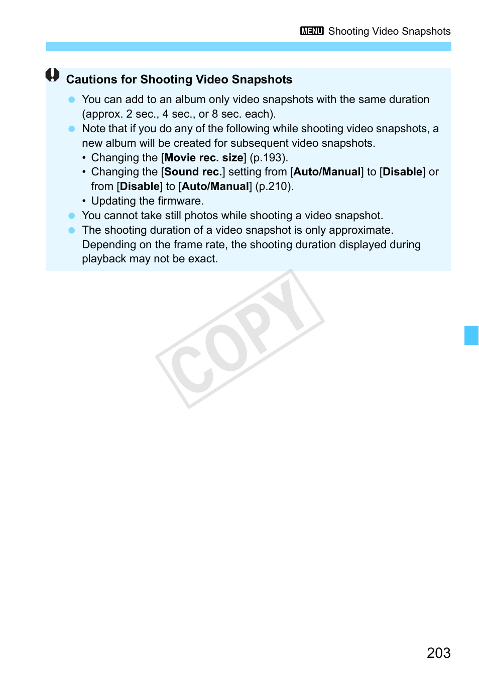 Cop y | Canon EOS Rebel SL1 18-55mm IS STM Lens Kit User Manual | Page 203 / 388