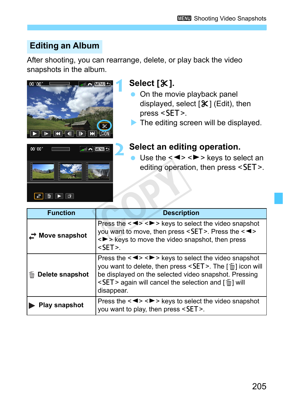 Cop y | Canon EOS Rebel SL1 18-55mm IS STM Lens Kit User Manual | Page 205 / 388