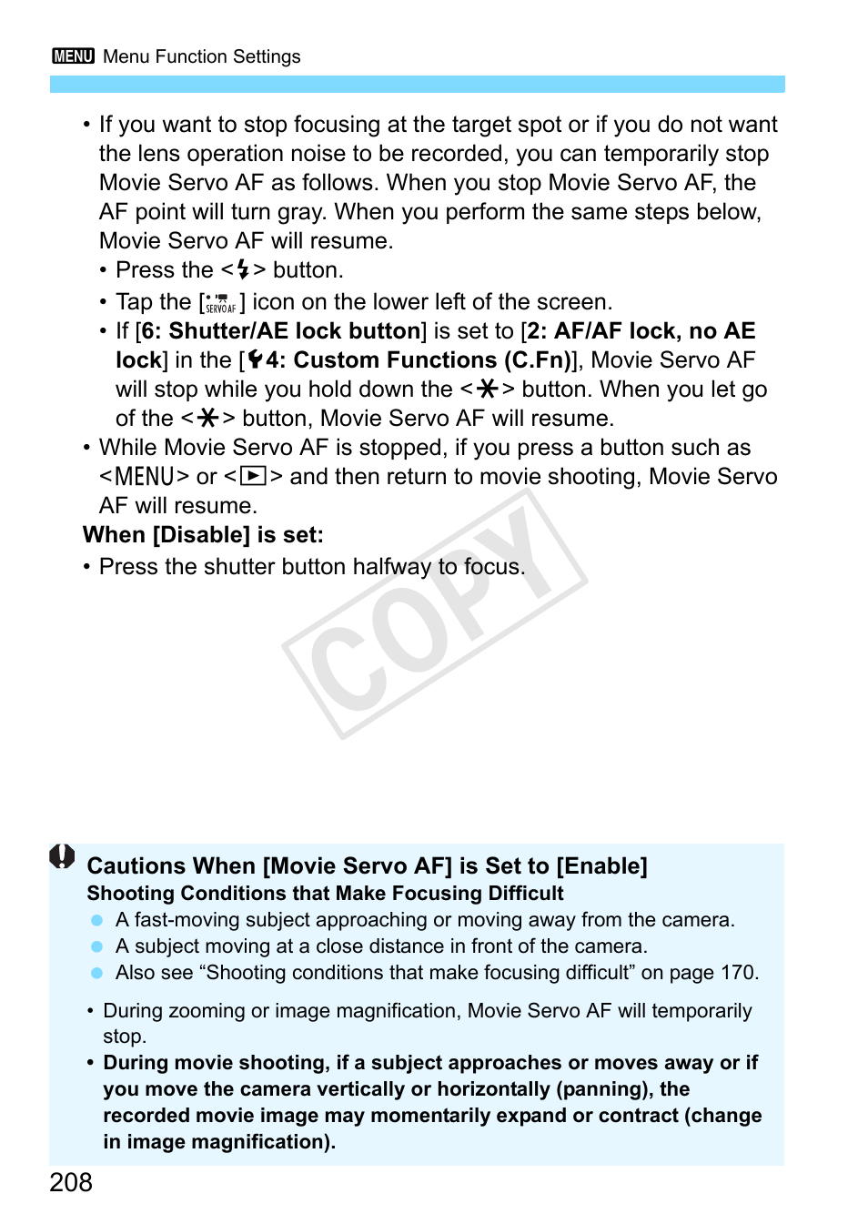 Cop y | Canon EOS Rebel SL1 18-55mm IS STM Lens Kit User Manual | Page 208 / 388