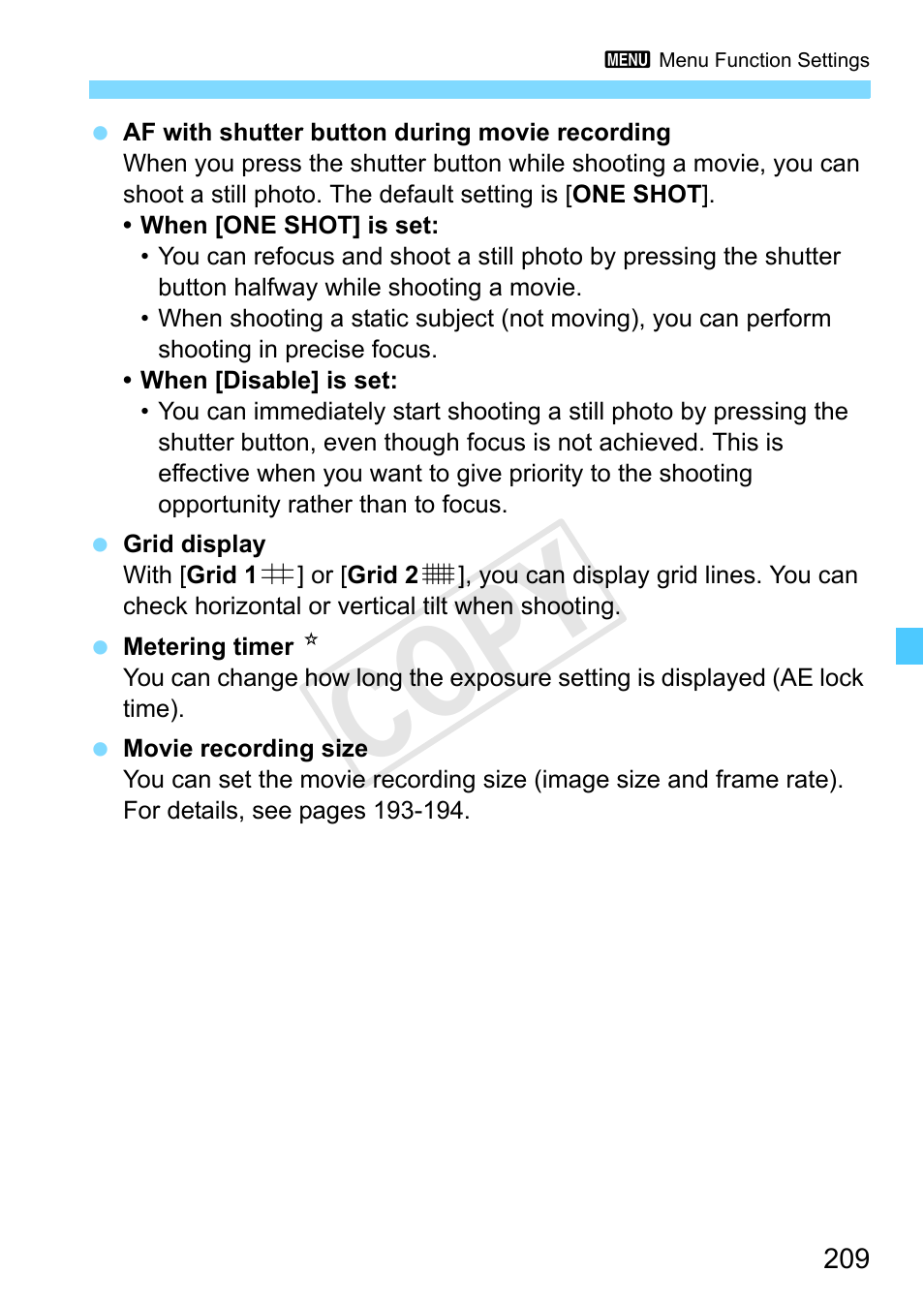 P.209, Cop y | Canon EOS Rebel SL1 18-55mm IS STM Lens Kit User Manual | Page 209 / 388