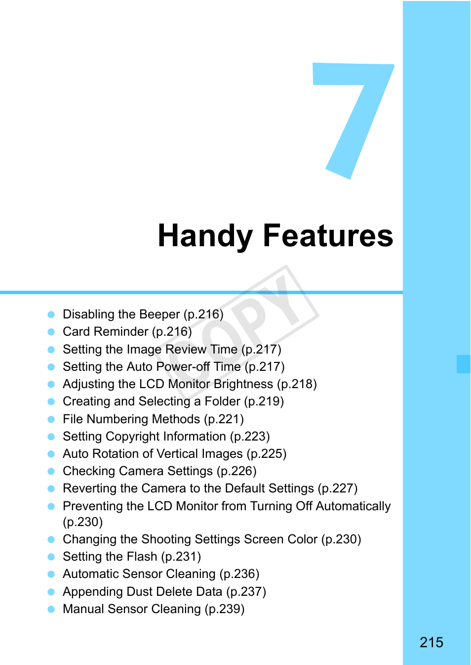 Handy features, C op y | Canon EOS Rebel SL1 18-55mm IS STM Lens Kit User Manual | Page 215 / 388