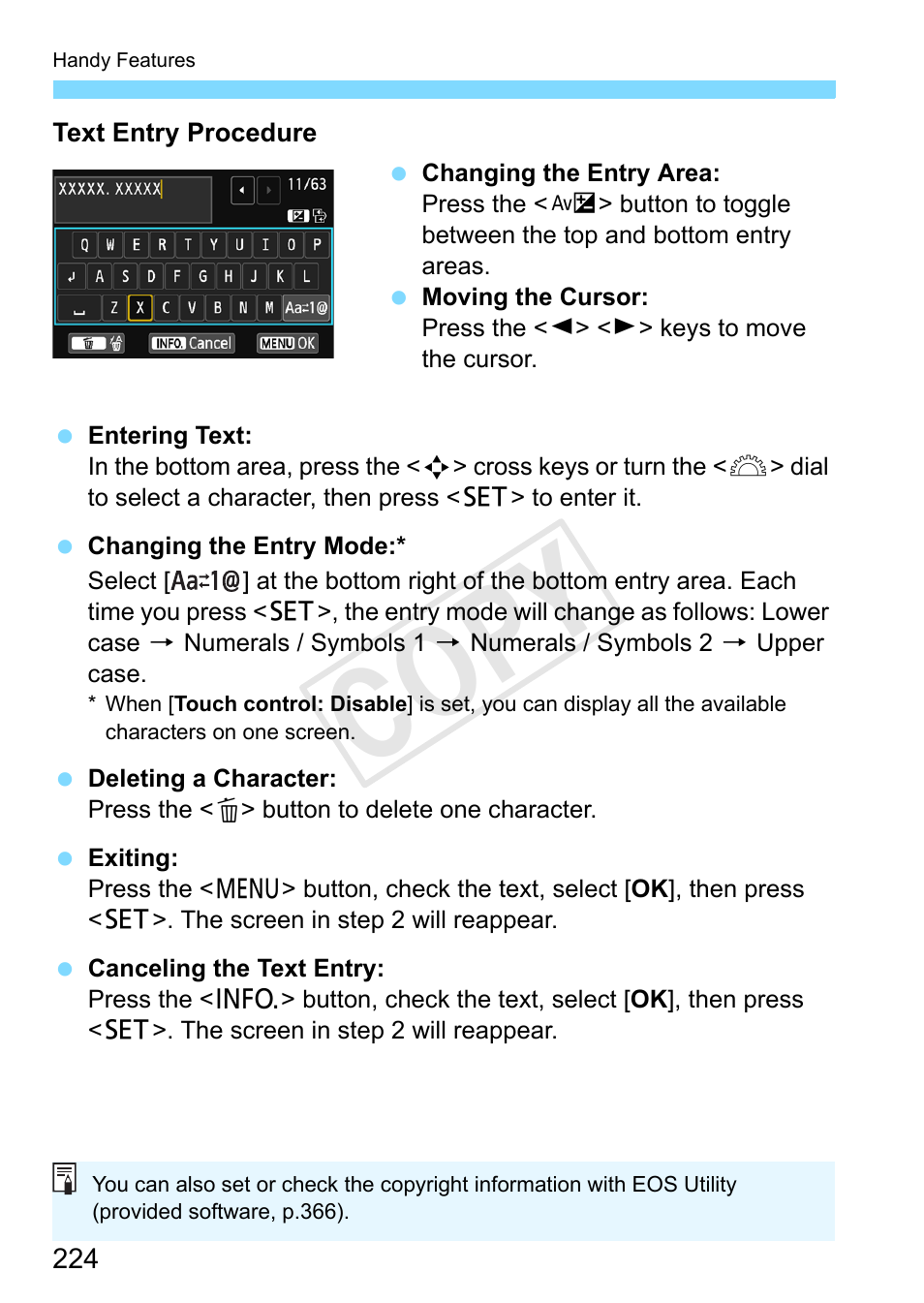 Cop y | Canon EOS Rebel SL1 18-55mm IS STM Lens Kit User Manual | Page 224 / 388