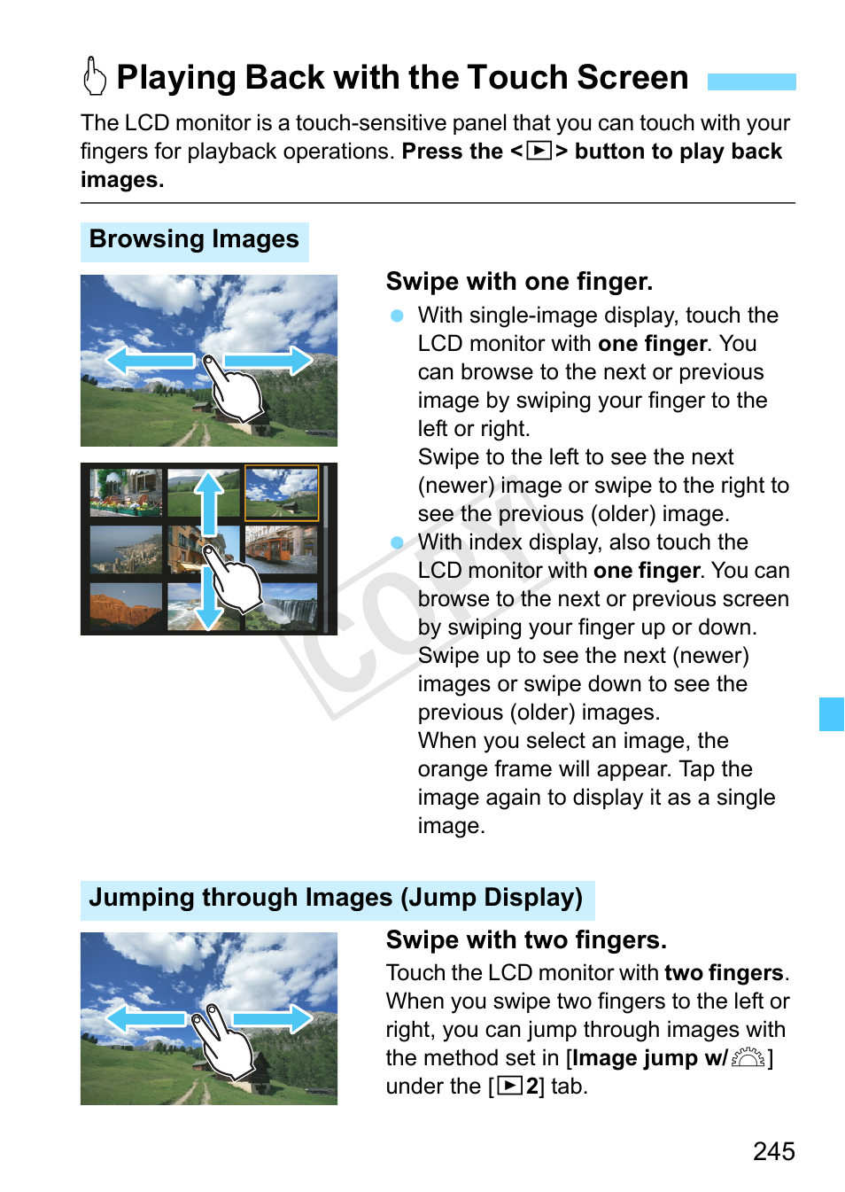 Playing back with the touch screen, Cop y | Canon EOS Rebel SL1 18-55mm IS STM Lens Kit User Manual | Page 245 / 388