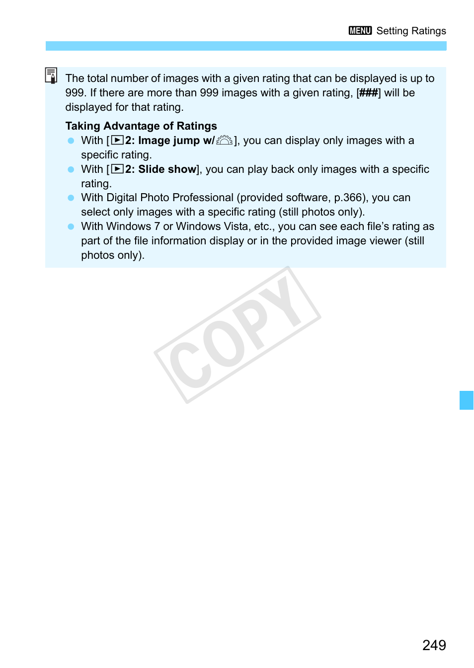 Cop y | Canon EOS Rebel SL1 18-55mm IS STM Lens Kit User Manual | Page 249 / 388