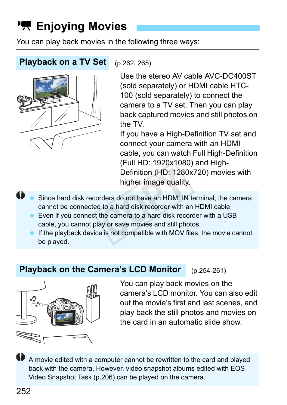 Enjoying movies, Cop y | Canon EOS Rebel SL1 18-55mm IS STM Lens Kit User Manual | Page 252 / 388