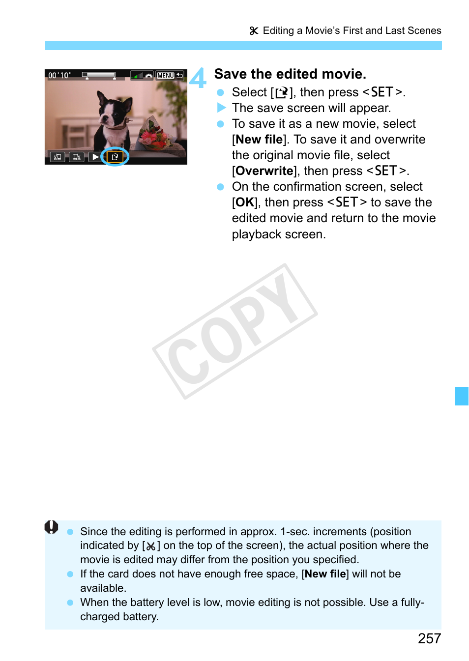 Cop y | Canon EOS Rebel SL1 18-55mm IS STM Lens Kit User Manual | Page 257 / 388