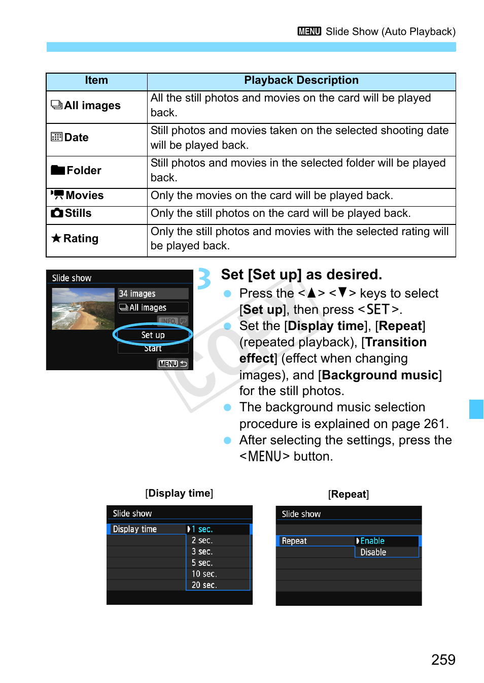 Cop y | Canon EOS Rebel SL1 18-55mm IS STM Lens Kit User Manual | Page 259 / 388