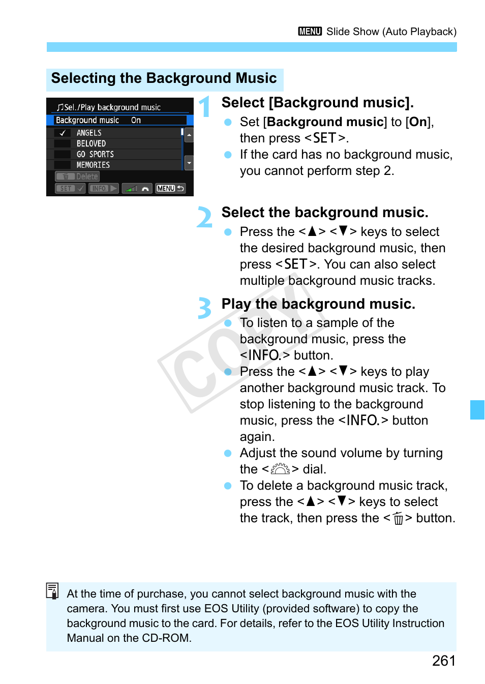 Round music (p.261), Cop y | Canon EOS Rebel SL1 18-55mm IS STM Lens Kit User Manual | Page 261 / 388