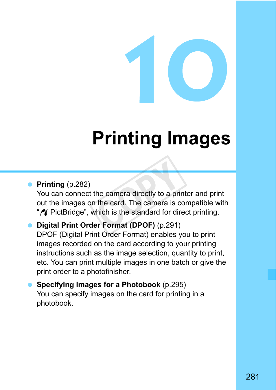 Printing images, P.281, Cop y | Canon EOS Rebel SL1 18-55mm IS STM Lens Kit User Manual | Page 281 / 388