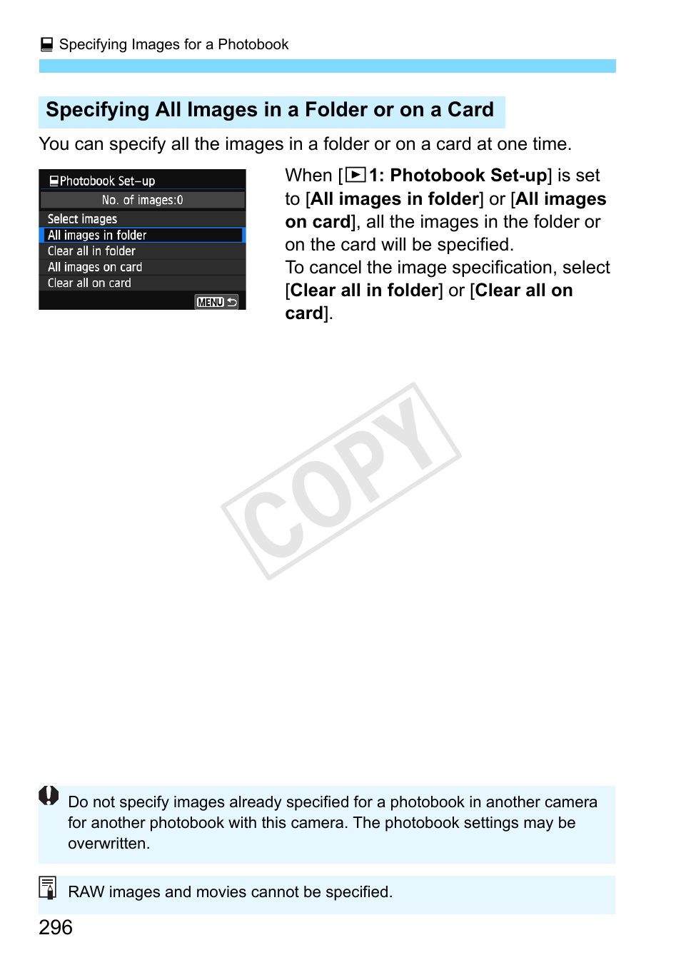 Cop y | Canon EOS Rebel SL1 18-55mm IS STM Lens Kit User Manual | Page 296 / 388