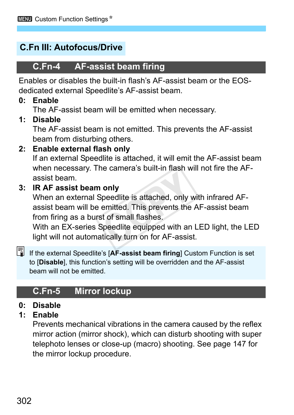 C.fn iii: autofocus/drive, P.302, Cop y | Canon EOS Rebel SL1 18-55mm IS STM Lens Kit User Manual | Page 302 / 388