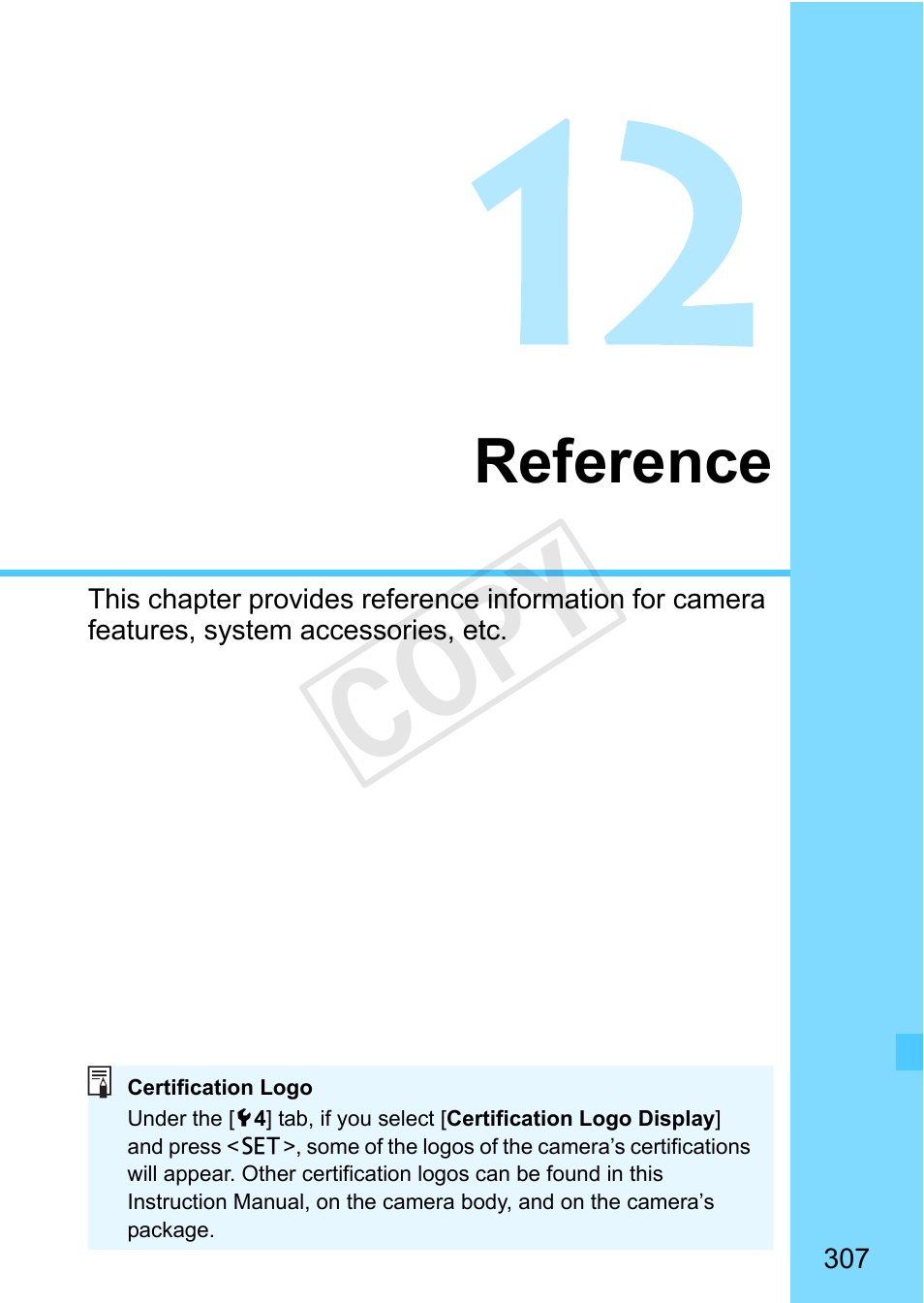 Reference, Cop y | Canon EOS Rebel SL1 18-55mm IS STM Lens Kit User Manual | Page 307 / 388