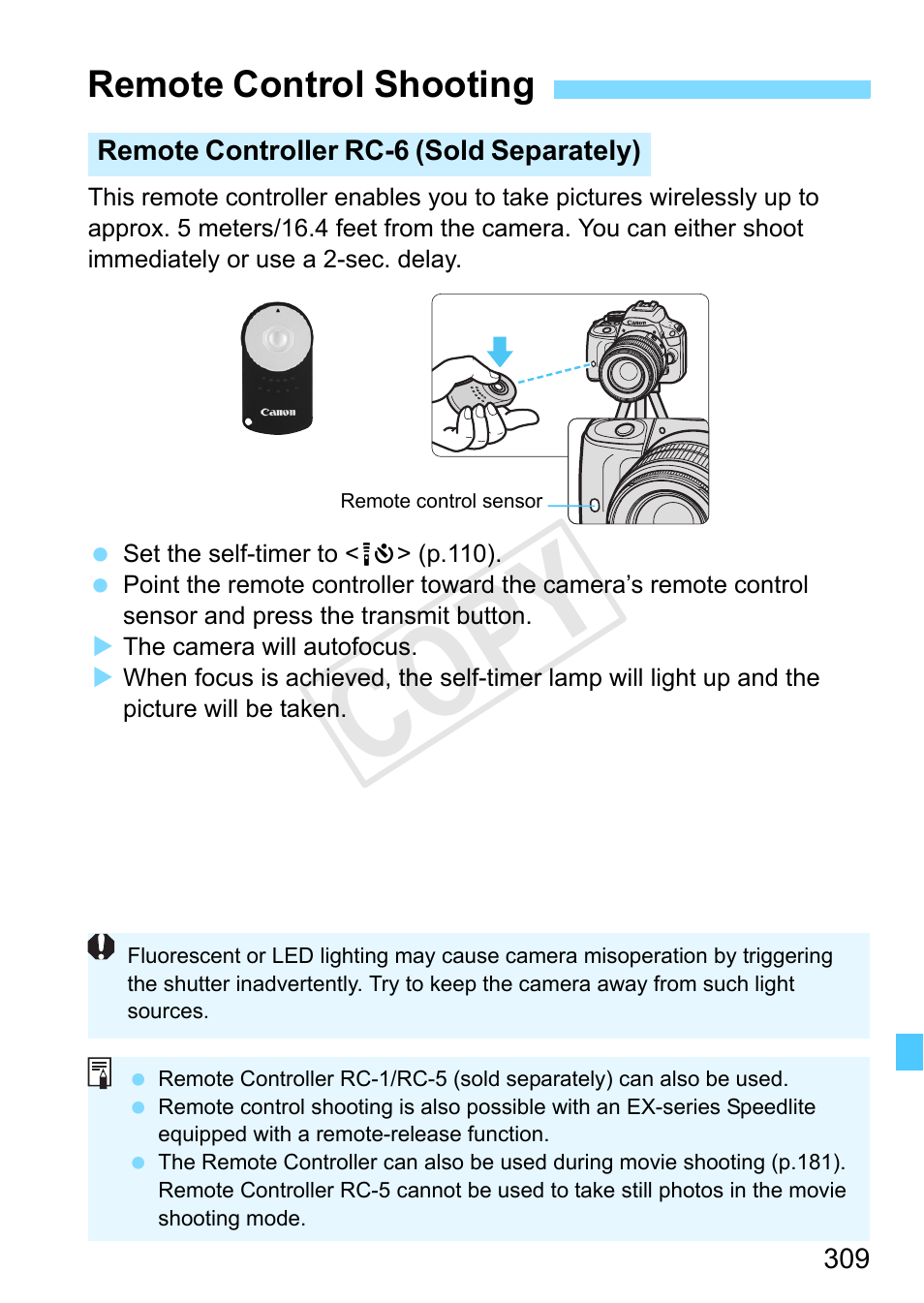 Remote control shooting, P.309, P.309) | P.309) for bulb, P.309) to st, Cop y | Canon EOS Rebel SL1 18-55mm IS STM Lens Kit User Manual | Page 309 / 388