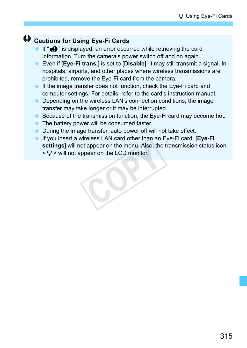 Cop y | Canon EOS Rebel SL1 18-55mm IS STM Lens Kit User Manual | Page 315 / 388