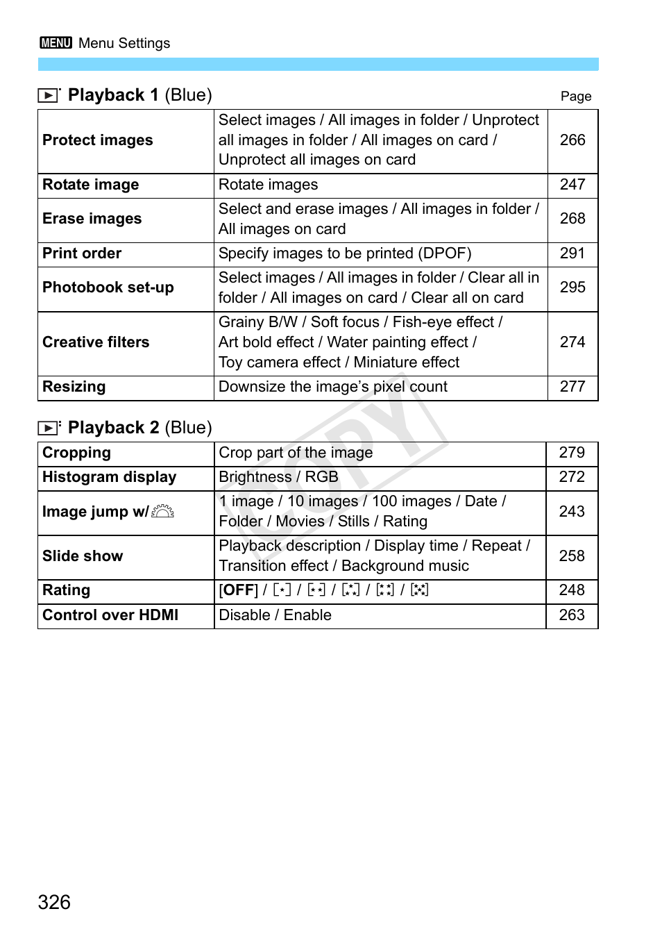 Cop y | Canon EOS Rebel SL1 18-55mm IS STM Lens Kit User Manual | Page 326 / 388
