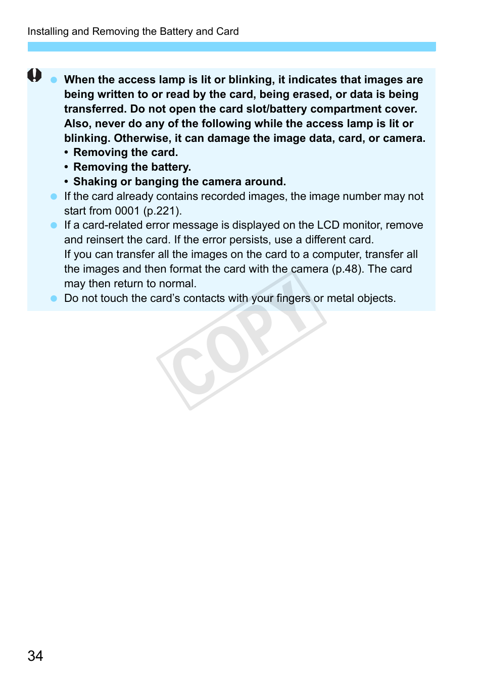 Cop y | Canon EOS Rebel SL1 18-55mm IS STM Lens Kit User Manual | Page 34 / 388