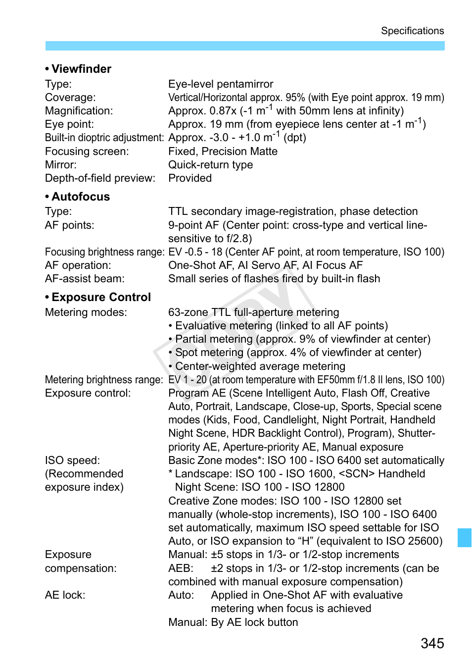 Cop y | Canon EOS Rebel SL1 18-55mm IS STM Lens Kit User Manual | Page 345 / 388
