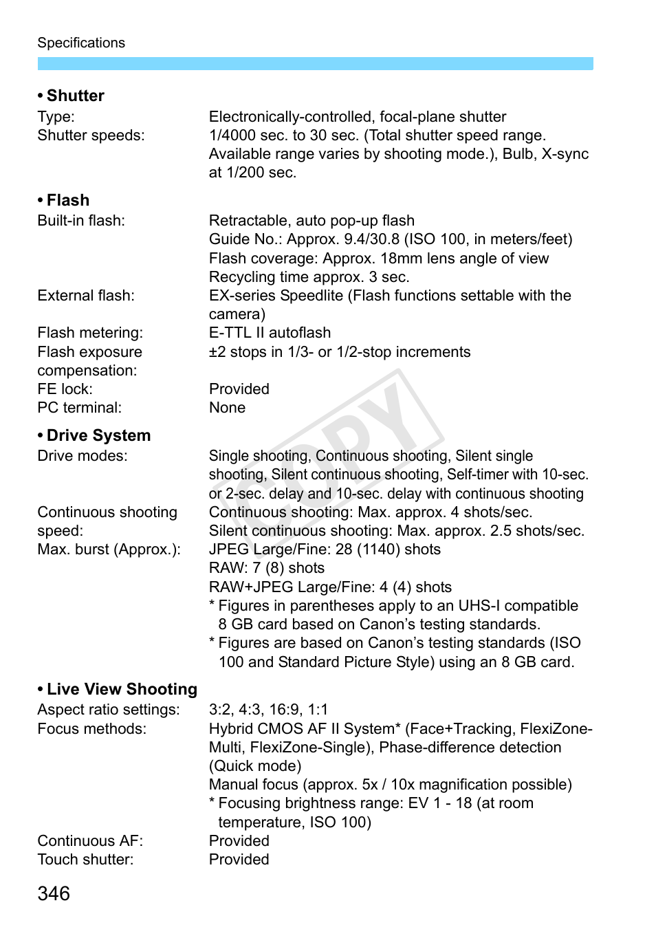 Cop y | Canon EOS Rebel SL1 18-55mm IS STM Lens Kit User Manual | Page 346 / 388