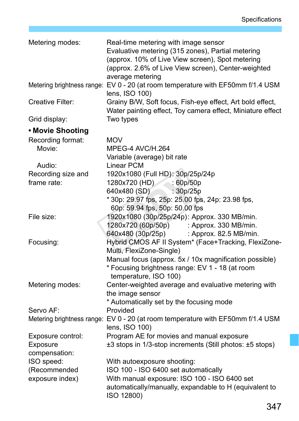 Cop y | Canon EOS Rebel SL1 18-55mm IS STM Lens Kit User Manual | Page 347 / 388