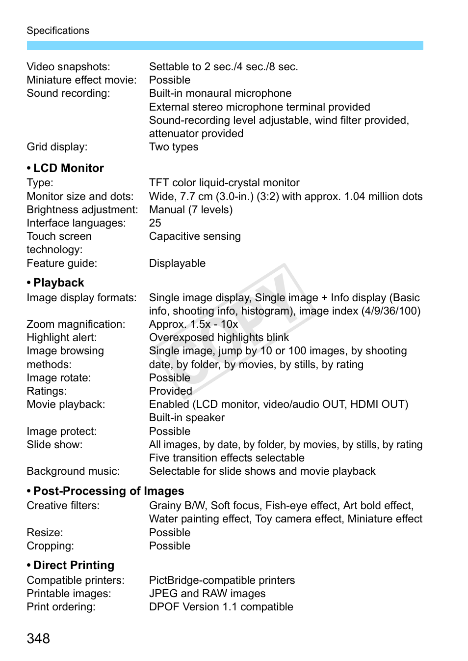 Cop y | Canon EOS Rebel SL1 18-55mm IS STM Lens Kit User Manual | Page 348 / 388