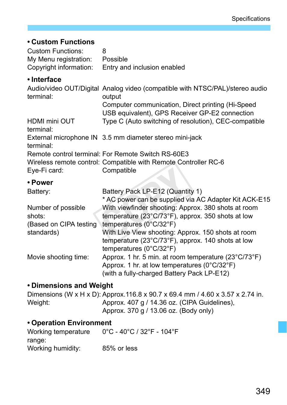 Cop y | Canon EOS Rebel SL1 18-55mm IS STM Lens Kit User Manual | Page 349 / 388