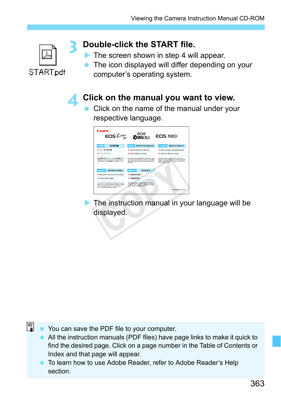 Cop y | Canon EOS Rebel SL1 18-55mm IS STM Lens Kit User Manual | Page 363 / 388