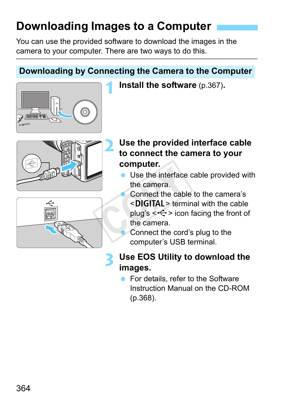 Downloading images to a computer, Cop y | Canon EOS Rebel SL1 18-55mm IS STM Lens Kit User Manual | Page 364 / 388