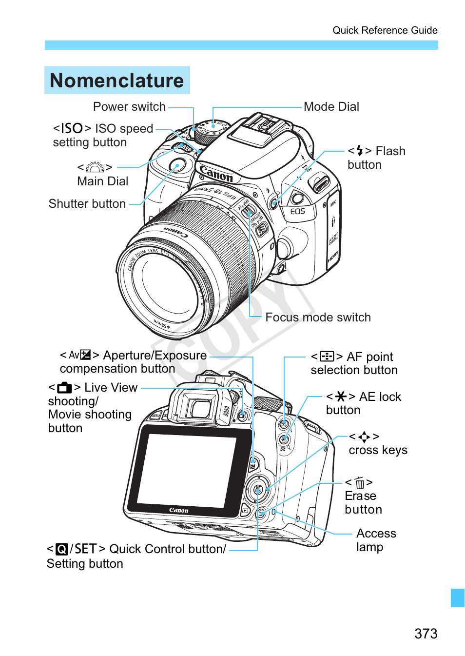 Cop y, Nomenclature | Canon EOS Rebel SL1 18-55mm IS STM Lens Kit User Manual | Page 373 / 388