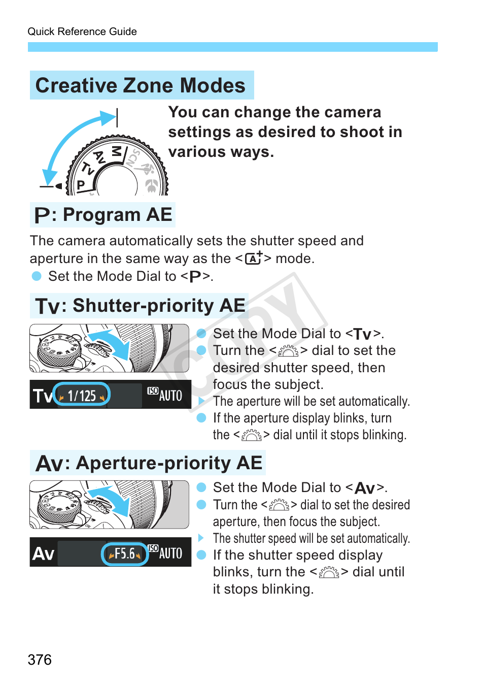 P.376, Cop y, Creative zone modes | Canon EOS Rebel SL1 18-55mm IS STM Lens Kit User Manual | Page 376 / 388