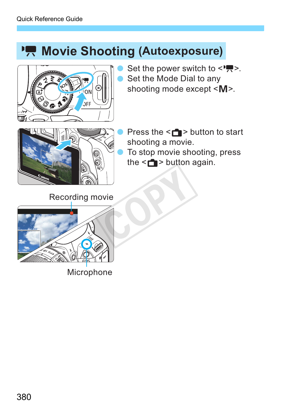 P.380, Cop y, K movie shooting | Canon EOS Rebel SL1 18-55mm IS STM Lens Kit User Manual | Page 380 / 388