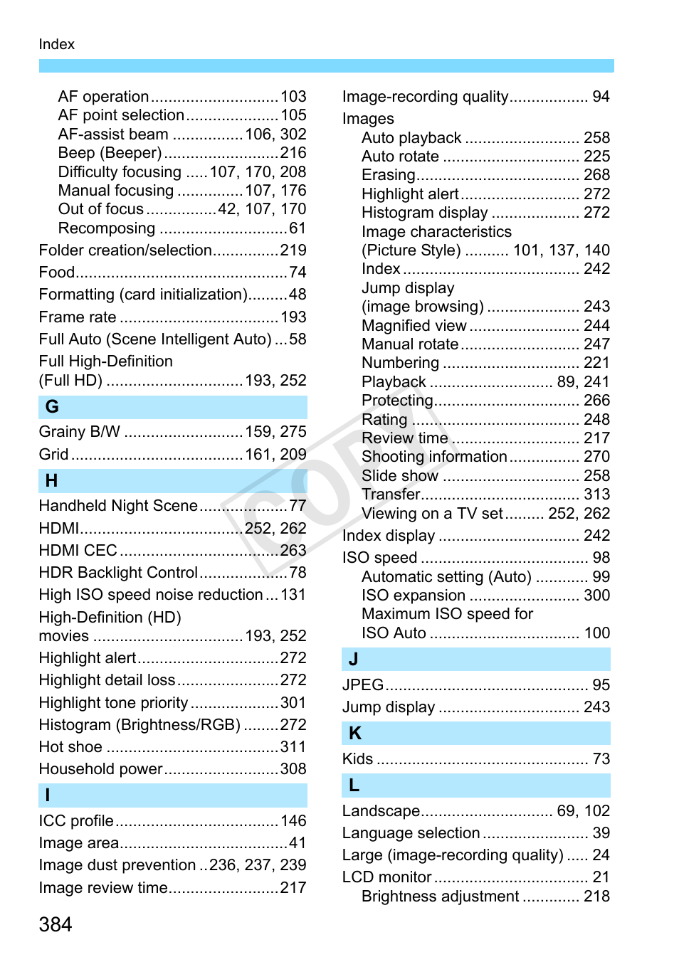 C op y | Canon EOS Rebel SL1 18-55mm IS STM Lens Kit User Manual | Page 384 / 388