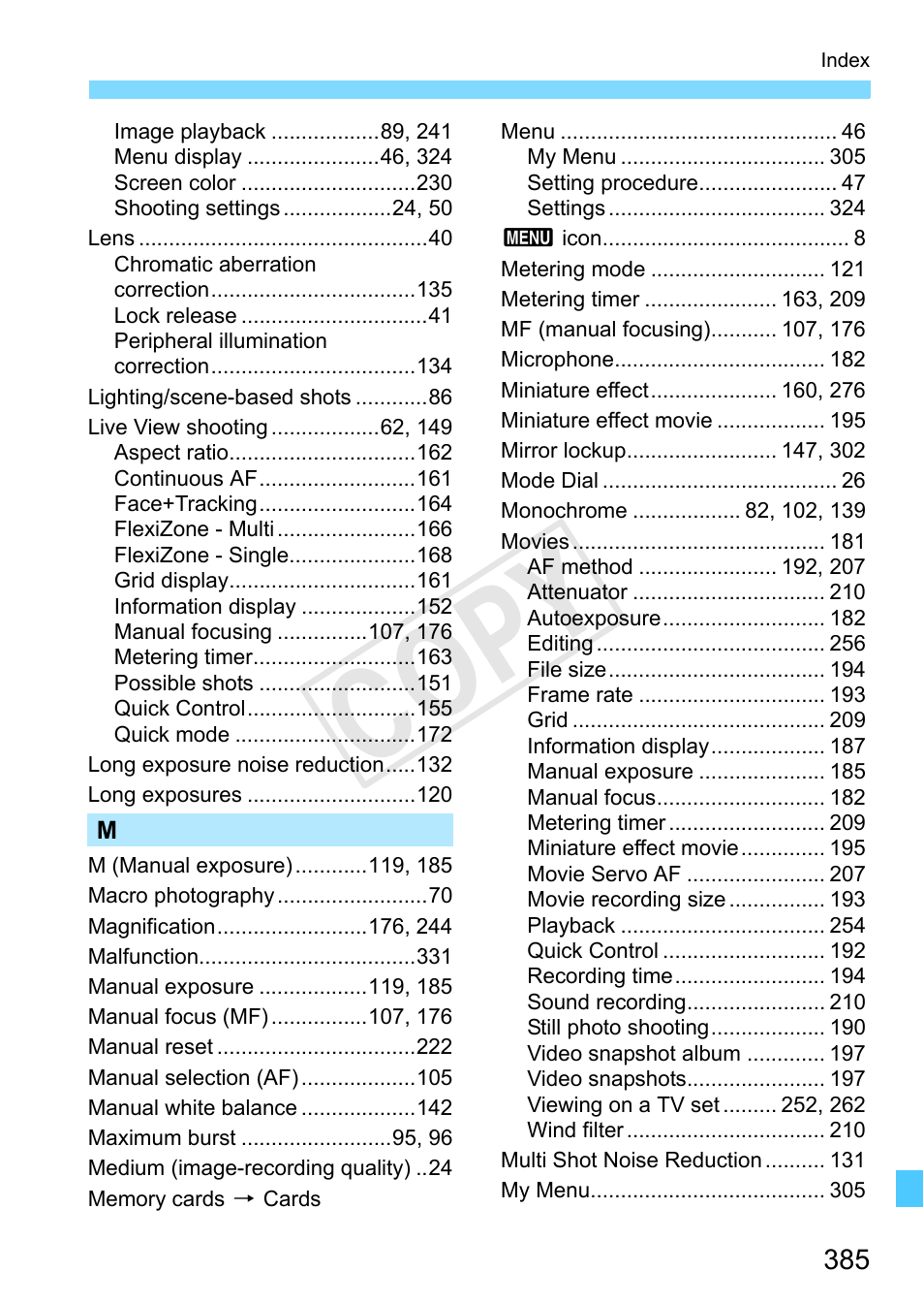 C op y | Canon EOS Rebel SL1 18-55mm IS STM Lens Kit User Manual | Page 385 / 388