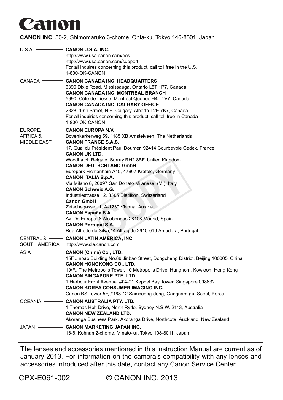 Cop y | Canon EOS Rebel SL1 18-55mm IS STM Lens Kit User Manual | Page 388 / 388