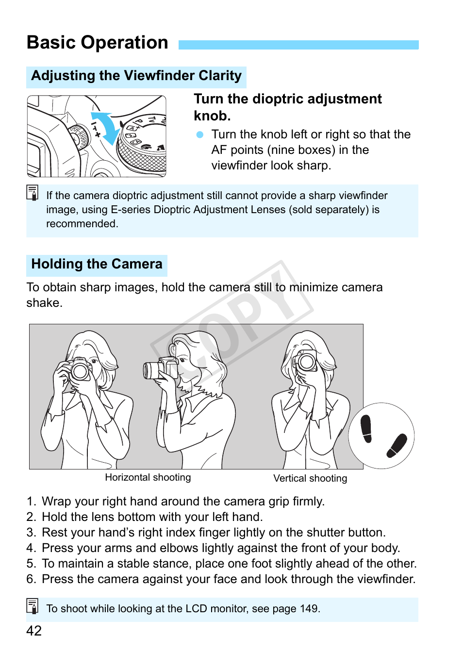 Basic operation, P.42, Dioptric adjustment knob (p.42) | Cop y | Canon EOS Rebel SL1 18-55mm IS STM Lens Kit User Manual | Page 42 / 388