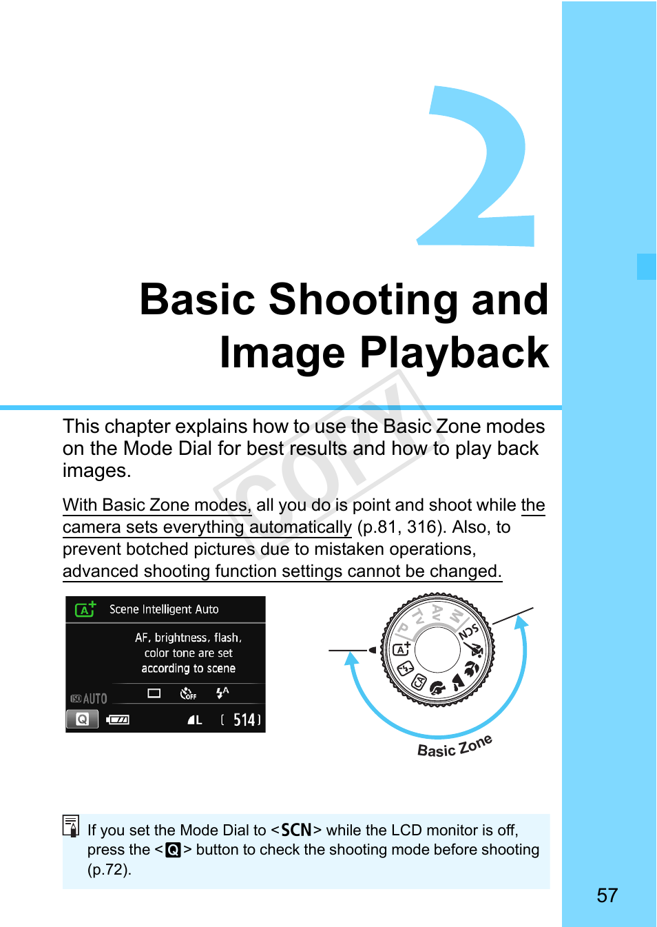 Basic shooting and image playback, P.57-79, Cop y | Canon EOS Rebel SL1 18-55mm IS STM Lens Kit User Manual | Page 57 / 388