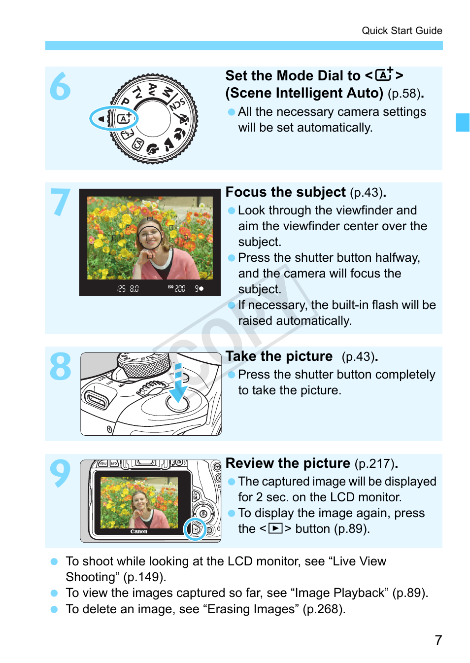 Cop y | Canon EOS Rebel SL1 18-55mm IS STM Lens Kit User Manual | Page 7 / 388
