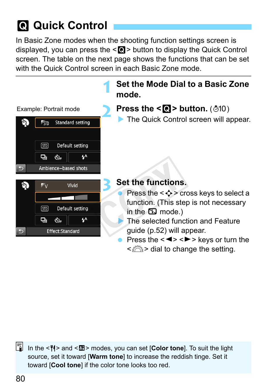 Quick control, P.80, Cop y | Canon EOS Rebel SL1 18-55mm IS STM Lens Kit User Manual | Page 80 / 388