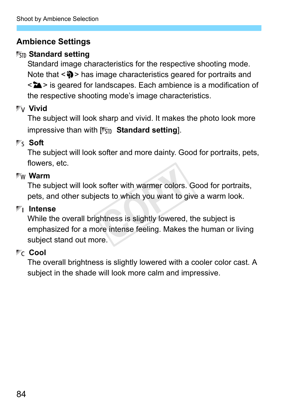 Cop y | Canon EOS Rebel SL1 18-55mm IS STM Lens Kit User Manual | Page 84 / 388